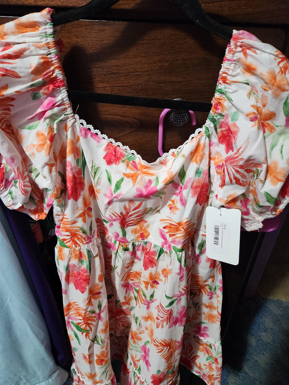 Umgee White Floral Midi Dress with Pink & Orange Print